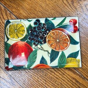 Mid Century Modern plastic tray.  Colorful fruit pattern.  Great condition.